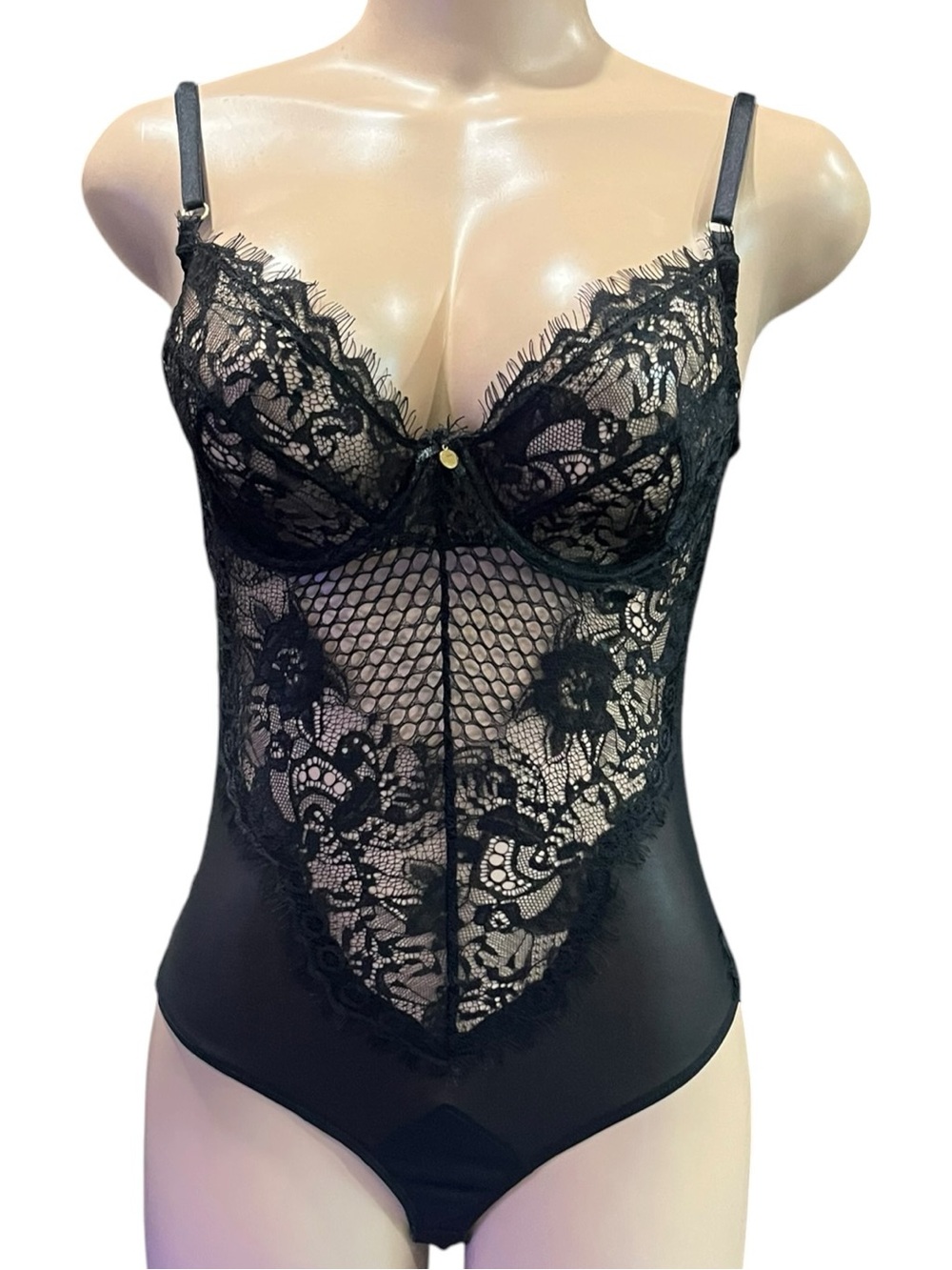 Black Lace Bustier Bodysuit Chemise - Women Intimates